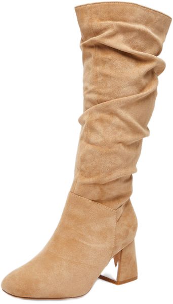 Quiz - Women Wide Fit Taupe Knee High Faux Suede Block Heel Boots