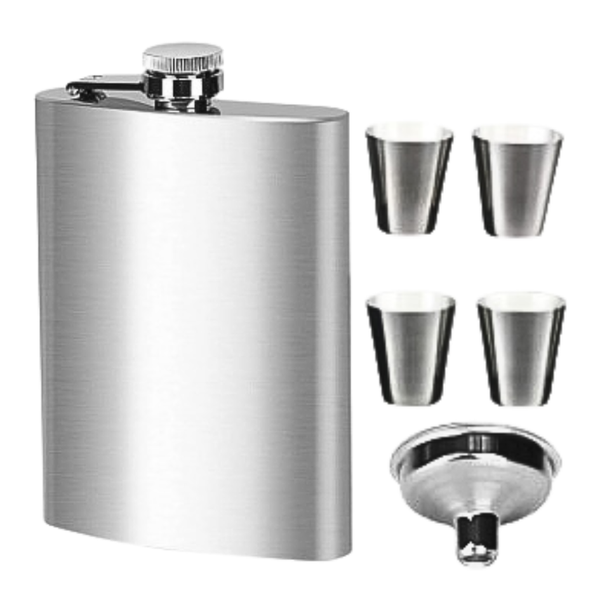 Bestby - Stainless Steel Silver Hip Flask with 4 Shot Cups and Lid Funnel