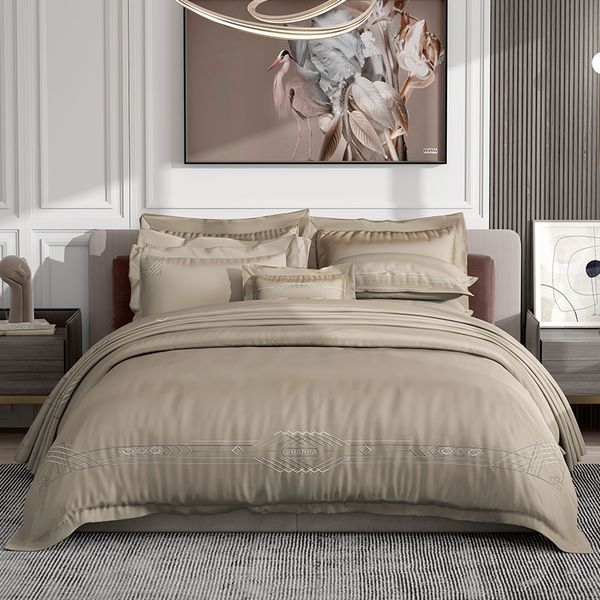 Luxury Long-Staple Cotton Sateen Duvet Cover Set - Light Beige, King 300TC