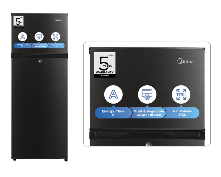 Midea 204L Top Freezer Fridge - Jazz Black