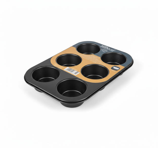 Hillhouse Non-Stick 6-Hole Cupcake Baking Pan for Easy Release