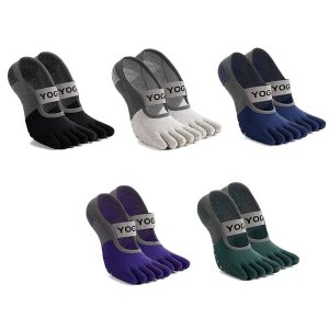 Yoga Socks for Women with Grips Women Non Slip Toe Socks for Pilates - 5 Pairs