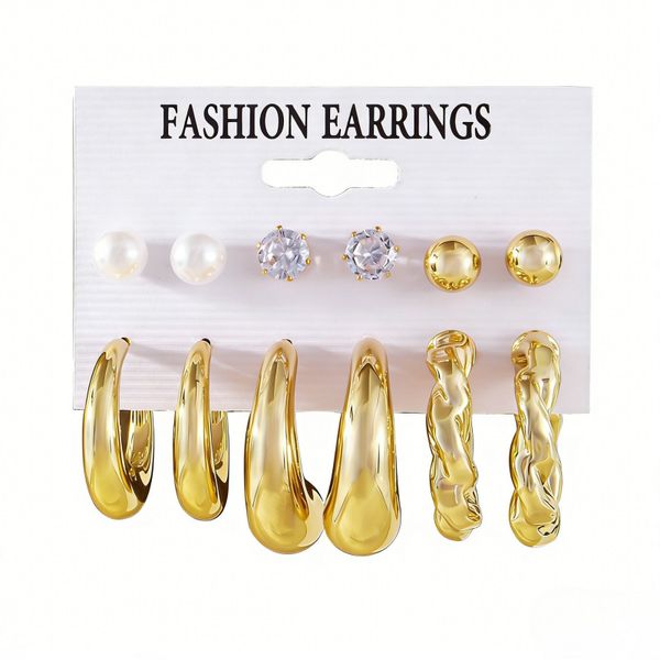 Gold Earrings Set, Gold Hoop Earrings For Women Jewelry Gifts - 6 Pairs
