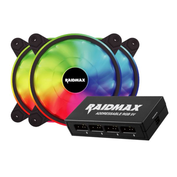 Raidmax 120mm 3Pin ARGB 3Pack Case Fan and Controller - NV-T120FBR3
