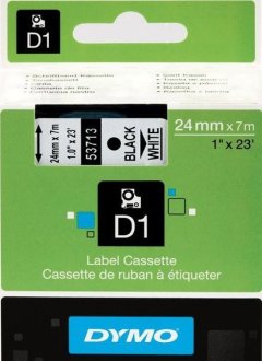 Dymo D1 Standard 24mm x 7m Black on White Label Cassette