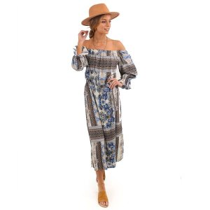 O'Neill Kelly Dress Short Sleeve - Brown/Blue Printed