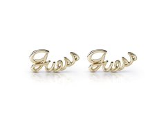 Guess Women's BOHO CHIC E-Guess Script Stud Logo Earrings - Gold