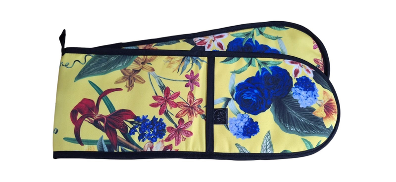 Life's a Gift Heat-Resistant Oven Glove/Mitt - Yellow with Assorted Flowers