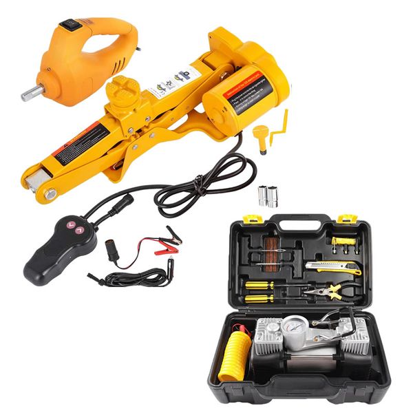 2 Cylinder Air Compressor with a 3 Ton Electric Car Jack &amp; Wrench Tool Set