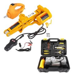 2 Cylinder Air Compressor with a 2 Ton Electric Car Jack &amp; Wrench Tool Set