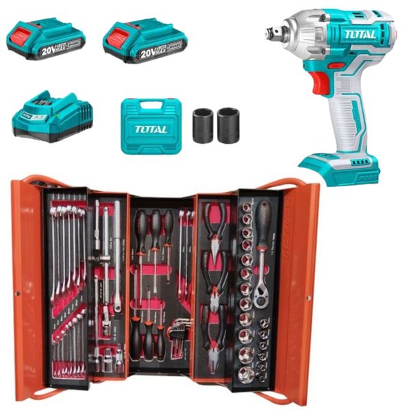 Fixman - 62 Piece Mechanic Tool Box &amp; Impact Wrench With Batteries &amp; Charger