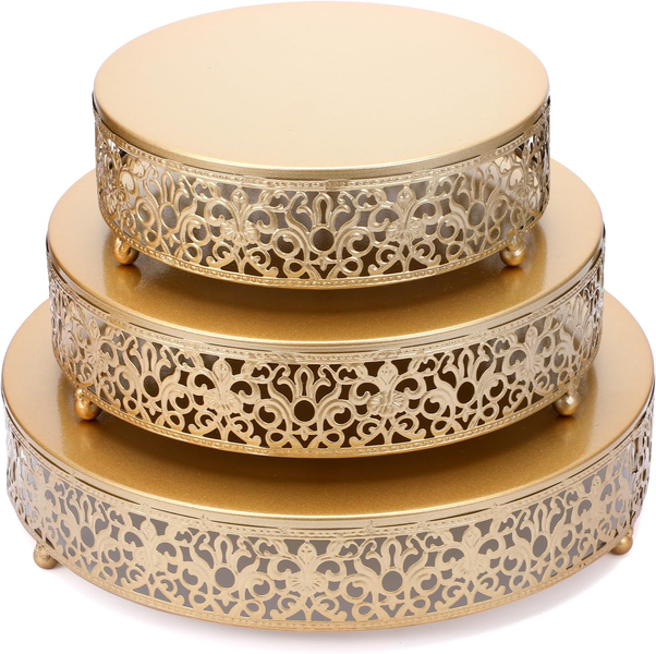 3 Pack Round Metal Cake Stands - Gold
