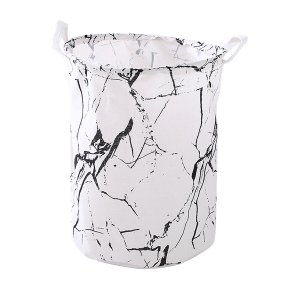 Marble Design Round Cotton Collapsible Laundry - Storage Basket
