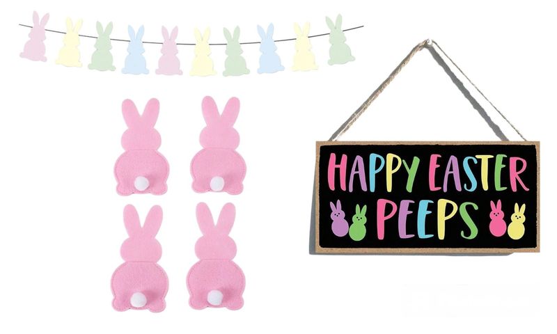 Easter Bunny Table &amp; Home Decoration Set-Cutlery Holder, Banner&amp;Wooden Sign