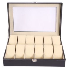 12 Slot PU Leather Watch Display Storage Box Organizer - Black