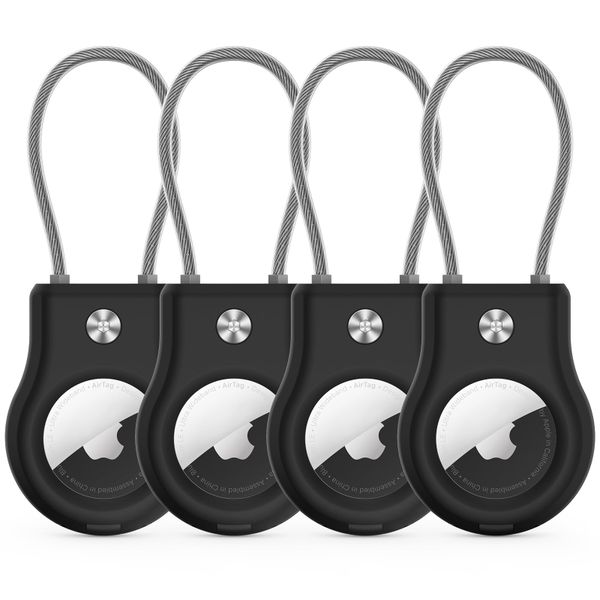 AirTag Keychain Holder - (4 Pack) Airtag Lock Case with Wire Cable