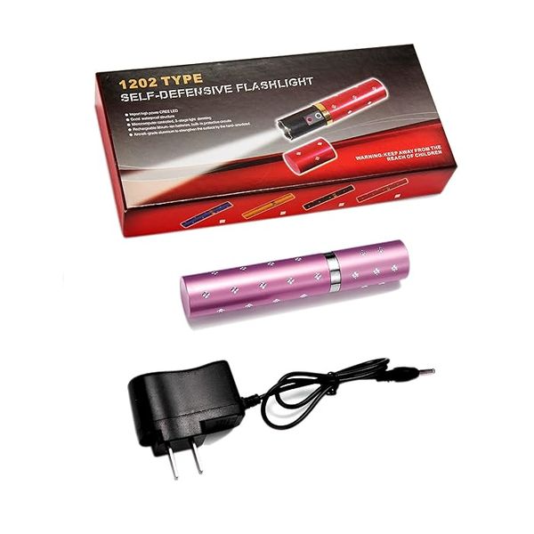 1202 Type Mini Lipstick Stun Gun Flashlight Women Self Defense Rechargeable