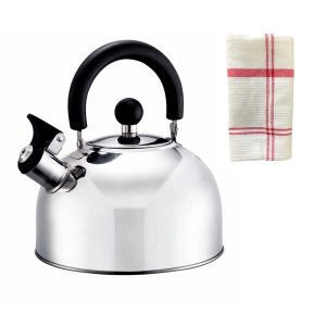 Stainless Steel Whistling Kettle 2L Silver with Dishtowel