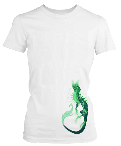 PepperSt Ladies White T-Shirt - Leaf Dragon