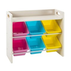 Playroom By Greenbean: Multi-Coloured Wooden Storage Bin Organiser - 6 Bins
