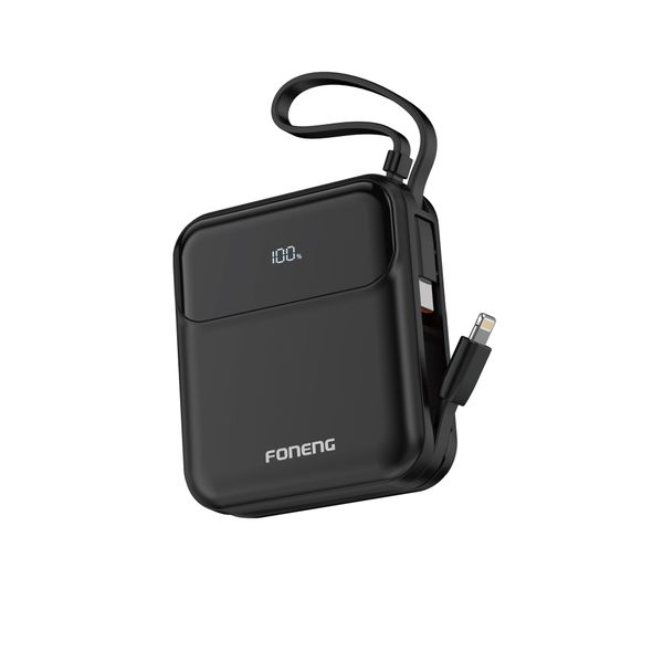 10,000 mAh 22.5W Dual Cable Fast Charging Mini Power Bank Black