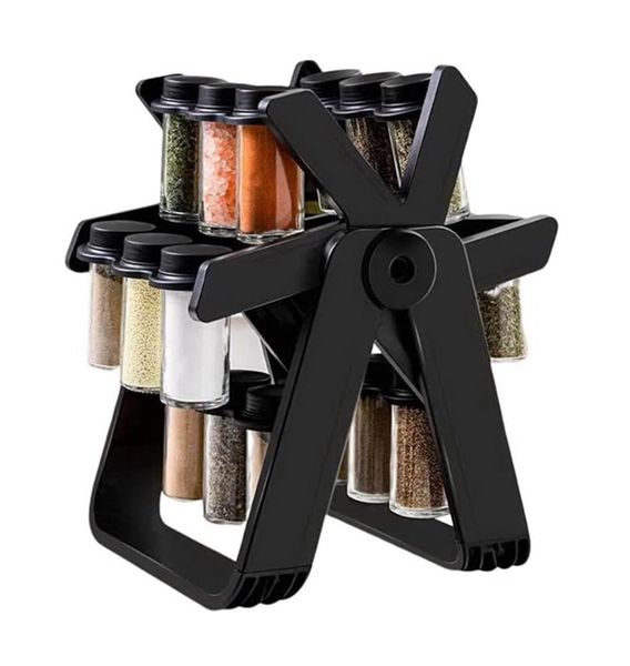 Rotating Spice Rack Organizer with 18 Glass Spice Jars