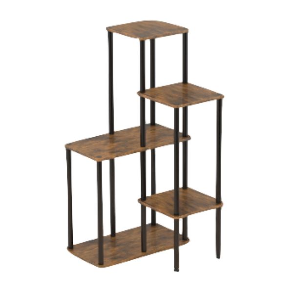 Garden 5 Tiered Metal Wood Corner Tall Flower Stand -84cm