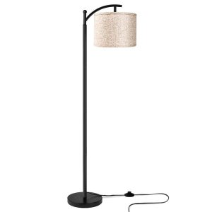 Tall Black Floor Lamp With Beige Shade And LED Bulb, 3 Colour Modes, 155 Cm