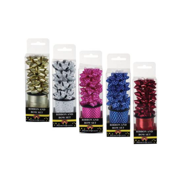 Premium Quality Stationary- Assorted Colours Ribbon and Bow Set x 5 Pack