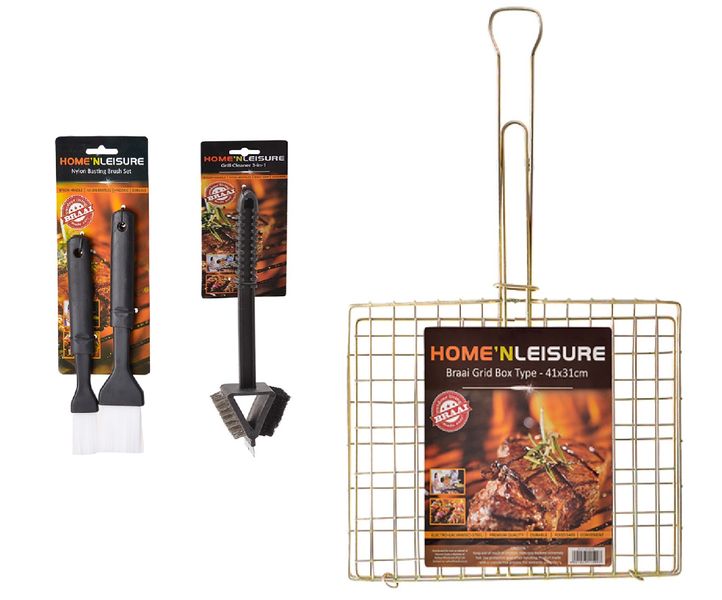 BBQ Basting Brushes 2 Piece + Grill Cleaner 37cm 3 In 1 + Braai Metal Flat With Handle 41x31cm