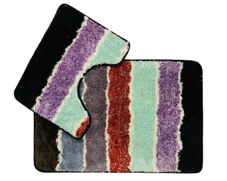 2 Piece Bathroom Mat Fluffy Red &amp; Black Rainbow