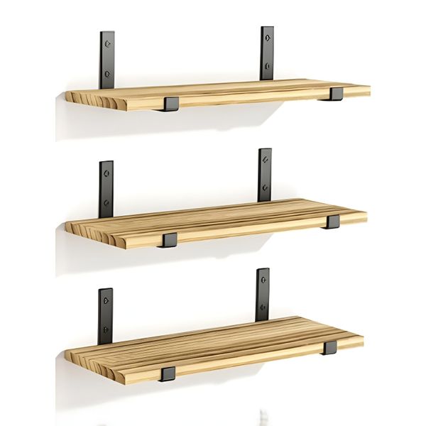 3 Piece Wooden Wall Shelves for Living Room Decor &amp; Storage - Brown