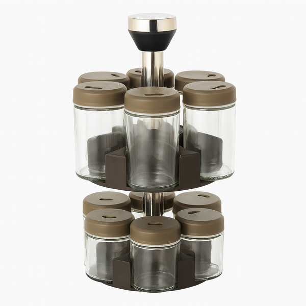 2-Tier Rotating Spice Rack with 12 Glass Jars - Kitchen Countertop Spice