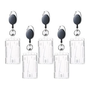 5Pack Vertical 2-Card Badge Holder With Clip Transparent ID Card Protector