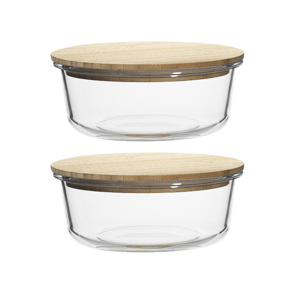 620ml Heat Resistant Round Food Storage Container with Bamboo Lid - 2 Pack