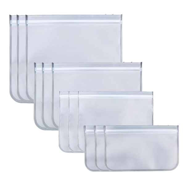 Twelve Pack Reusable, Leakproof, Freezer Safe, Food Storage Bags
