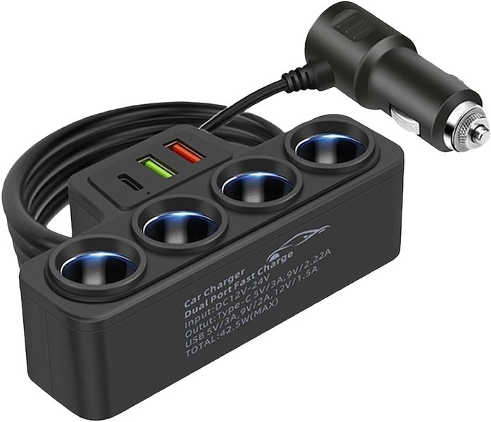 Multi-Function Cigarette Lighter Splitter, 4 Cigarette Lighter Sockets
