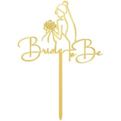 Elegant Acrylic Bride To Be Silhouette Cake Topper - Gold