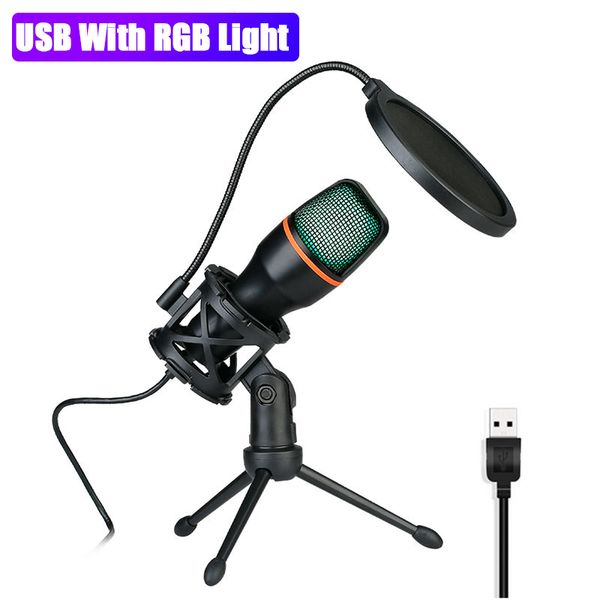 Condenser 3.5mm Wired Microphone USB/RGB for PC Laptop Gaming