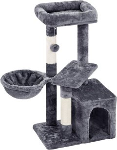 Multilevel Plush Play House Wooden Cat Tree Climbing Scratching Post