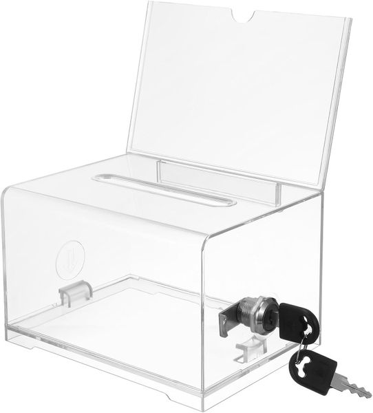 Acrylic Donation Collection Box with Lock and Wide Slot, Small Suggestion