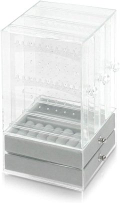 Acrylic Earring Display Box 3-Panels with 2 Draws