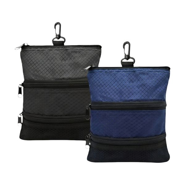 Golf Storage Pouch 2 Pack - Zippered Accessory Bag With Clip, Navy &amp; Black