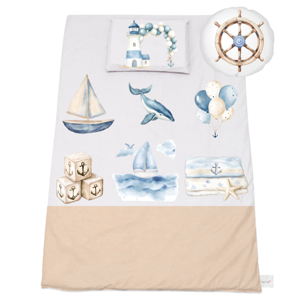 Cot Bedding Set -Duvet, Pillow &amp; Scatter-1040x720mm-Sailor Ocean