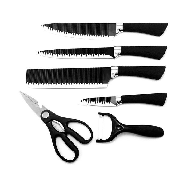 6 Piece Kitchen Knife, Scissors and Peeler Set - Black