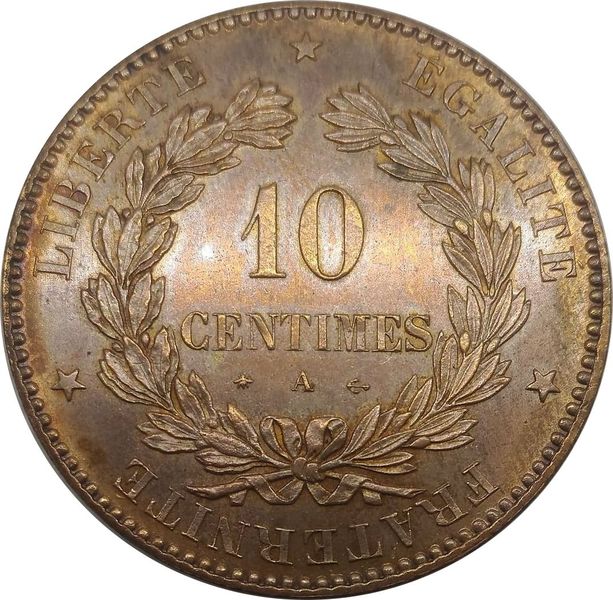1872 France 10 Centimes Rare Coin Very Fine