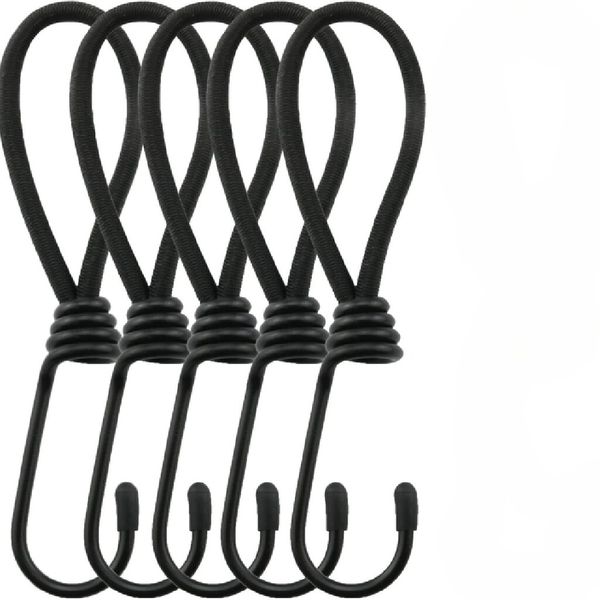 Outdoor Camping Double Hook Elastic Cord Black 5PCS