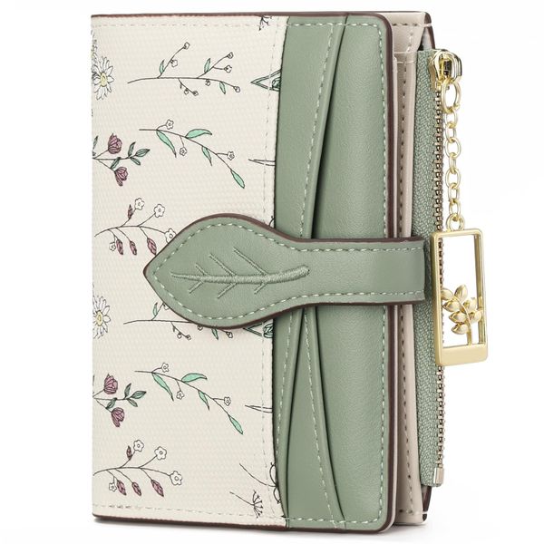 Cute Minimalist Flower Wallet and Ladies Small Kawaii Coin Purse Green