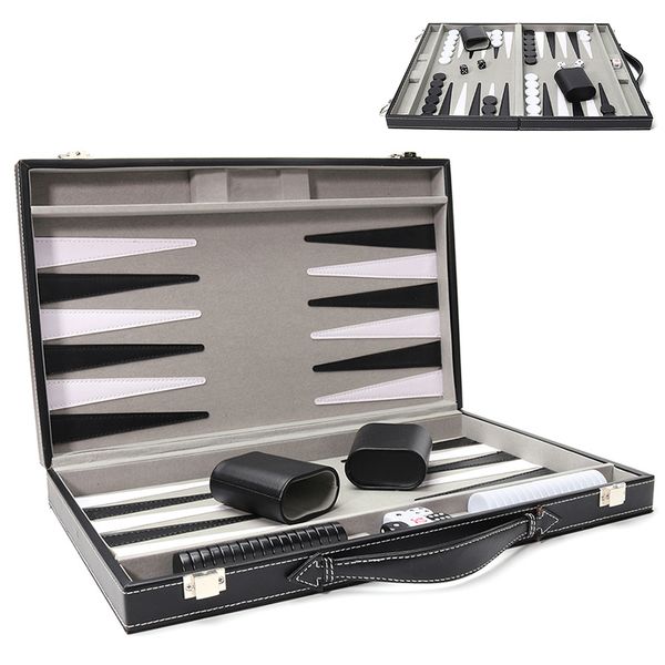 Backgammon Portable Leather Box Backgammon Set Travel Board Games in Case