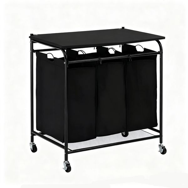 3 Compartments for Dorm Room Washing Storage Laundry Hamper With Iron Board